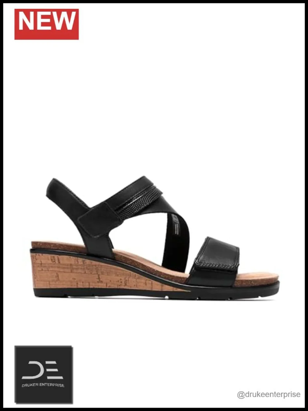 Clarks Women's Kacha Wave Low Wedge Sandals Adjustable Strap Leather